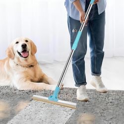 55” Adjustable Long Handle Carpet Broom for Pet Hair Removal, Light Blue Pet Hair Carpet Broom, Dog Hair Remover for Carpet, Laundry Rugs Mat Couch Fu