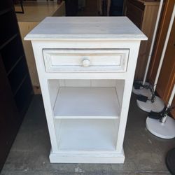 Solid Wood Antiqued White Side Table Nightstand with Drawer and Shelves