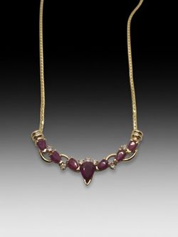 Ruby & Diamond Chevron Necklace 14k Yellow Gold (4.7 dwt)