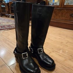 Burberry Leather Saddle High Boots