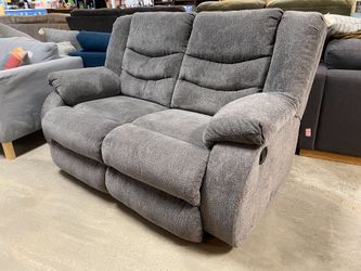 Dark Grey Plush Manual Reclining Loveseat