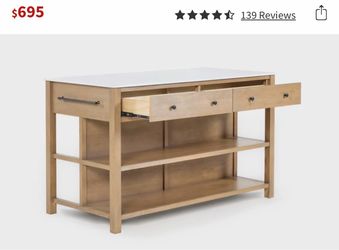 Wood Kitchen Island with Drawers and Shelves