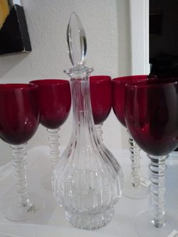 Red Wine Glasses With Wine Jar