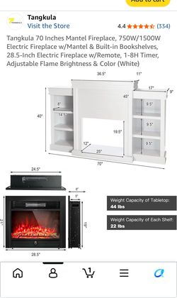 White electric fireplace with color changing flames