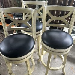 Set of 3 Cream & Black Swivel Bar Stools – Modern Farmhouse Style