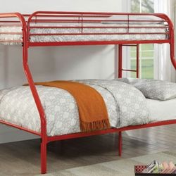Brand New Red Metal Twin Over Full Bunk Bed 