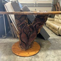  One-of-a-Kind Custom Carved Wood Bar Table