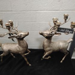 Silver Over Brass Deer Steak Candle Holders