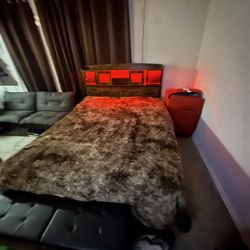 🔥 Queen Storage Bed w/ LED Headboard – Moving Sale