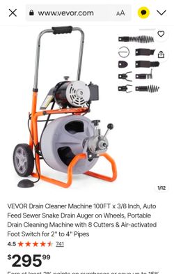 VEVOR Electric Drain Cleaning Machine with Cutters