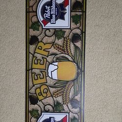 Pabst Blue Ribbon Stained Glass Plastic Window Sign