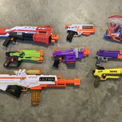 7 Used Nerf Guns (some Fortnite) Plus Ammo