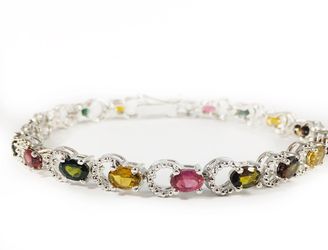 Stunning Multi-tourmaline Bracelet 925 Silver 