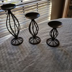 Set Of Three Matching  Metal Sprial Candle Holders