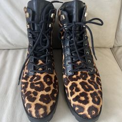 Michael Kors Rosario Cheetah-Print Fur Combat Boot Size 9