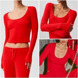 Alo Yoga Sweater Knit Unwind Long Sleeve Red Women's Size Medium NWT 