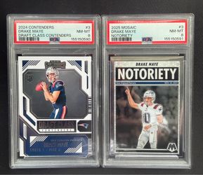 2024 CONTENDERS DRAFT CLASS CONTENDERS #3 DRAKE MAYE ROOKIE RC PSA 8  Drake Maye PSA 8! 2025 Panini Mosaic - Notoriety #3