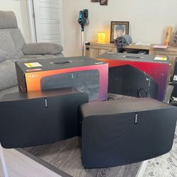 Sonos Play Bar, Sub,  play 5, play 3 and boost.