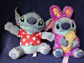 Disney Stitch Valentine Hearts 11" Plush By Just Play & 2024 Disney Stitch 13" Easter Bunny plush