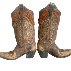 Corral Women Size 6 Western Orange Embellished Leather Boots