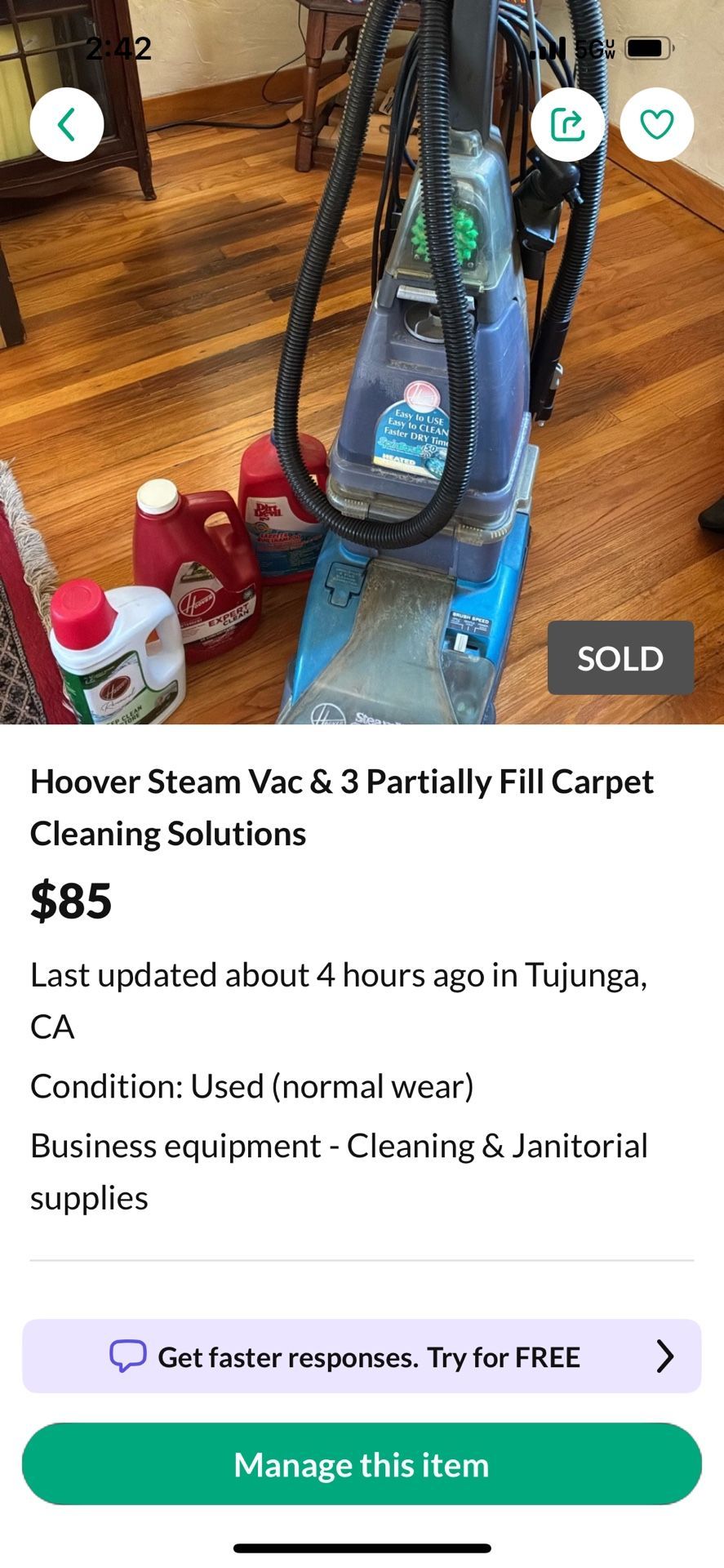 Hoover Steam Vac & 3 Partially Fill Carpet Cleaning Solutions