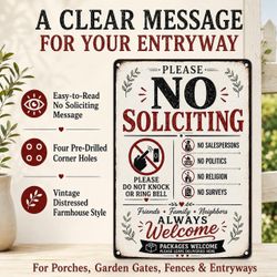 NEW Tin-Plated No Soliciting Sign for House