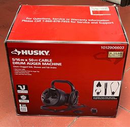 HUSKY 5/16" x 50 ft CABLE DRUM AUGER MACHINE WITH FOOT PEDAL MODEL# 68292