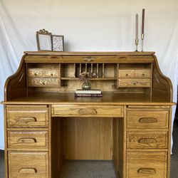 Solid Oak Roll-Top Desk | Fully Refurbished | Executive Home Office Furniture