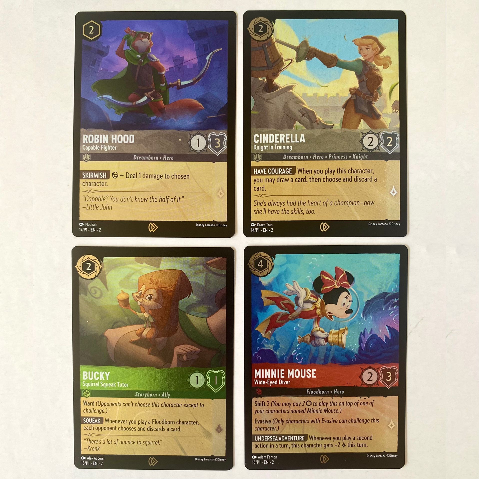 Lorcana Floodborn Promo Card Set of Minnie, Cinderella, Bucky, & Robin Hood