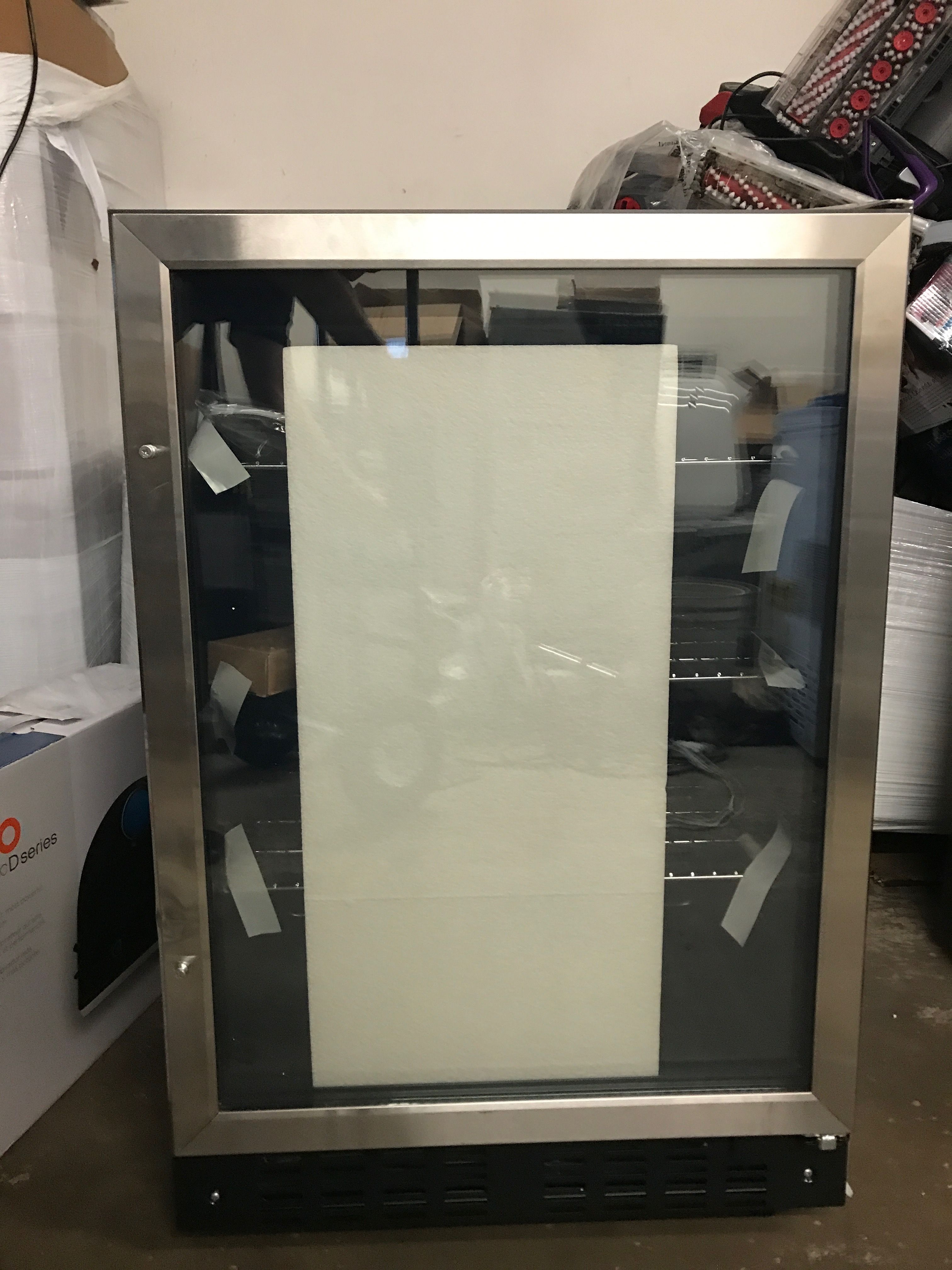 Insignia 165 Can Built-In Beverage Cooler Glass Door Mini Fridge has Dent