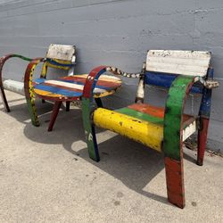 Vintage "Ee-i-ee-i-o" Upcycled Oil Drum Patio Set