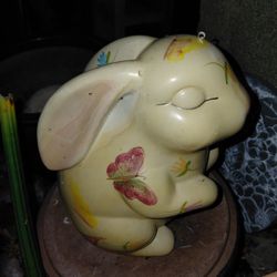 Ceramic bunny rabbit with butterflies