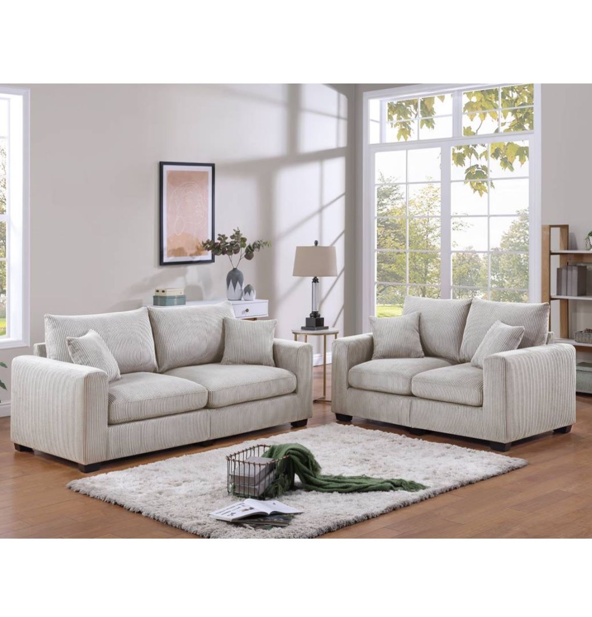 Sofa Loveseat Ivory Corduroy With Pillows Brand New In Box Firm Price $480