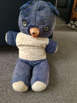 Vintage Blue Plush Bear with Rubber Face
