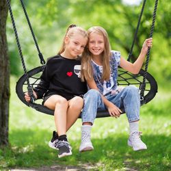 40" Larger Swing Set with Spider Web Network, 660 Pound, Adjustable Ropes for Hanging - Fixes to Trees 