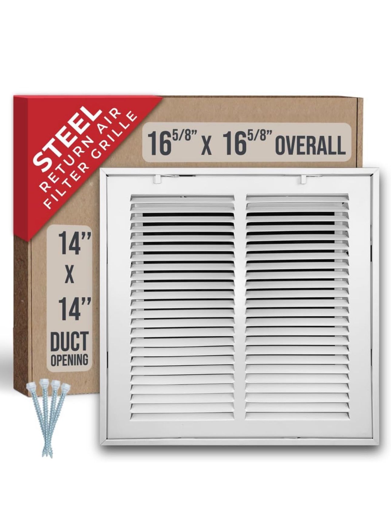 14"W x 14"H [Duct Opening Size] Steel Return Air Filter Grille (HD Series) Removable Door | for 1-inch Filters, Vent Cover Grill, White, Outer Dimensi