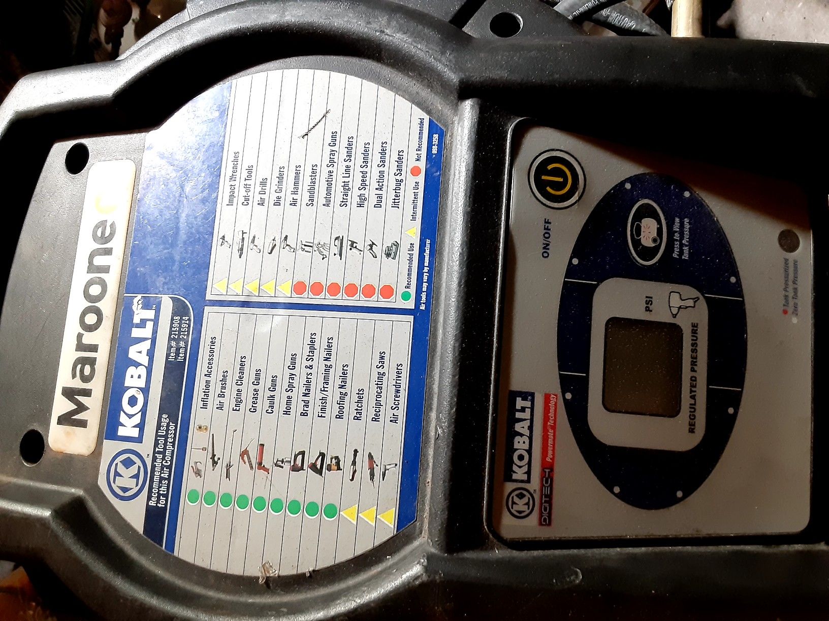 KOBALT 22 gallon DIGITAL AIR COMPRESSOR LIKE NEW CONDITIONS 2 TIME USED