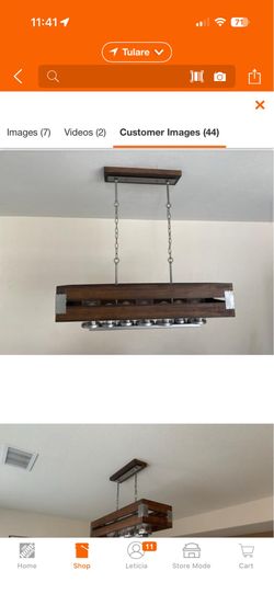 Brown Wood Rectangular Chandelier with Glass Shades