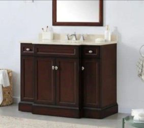 Home Decorators Collection Teagen 42 in. Single Sink Dark Espresso Bath Vanity with Beige Engineered Stone Top (Assembled)