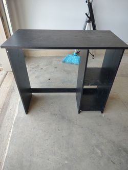 Black Wood Computer Desk with Side Shelves
