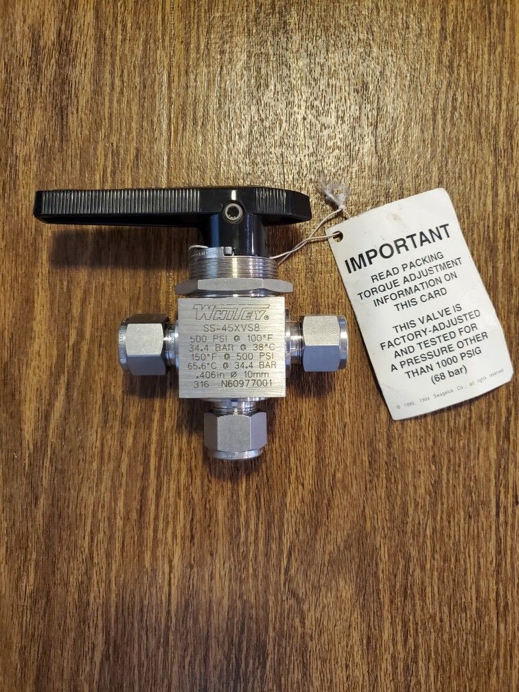 SWAGELOK/WHITEY SS-45XVS8, 3-WAY BALL VALVE, 1/2"