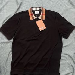 Burberry Black Polo Shirt with Check Collar