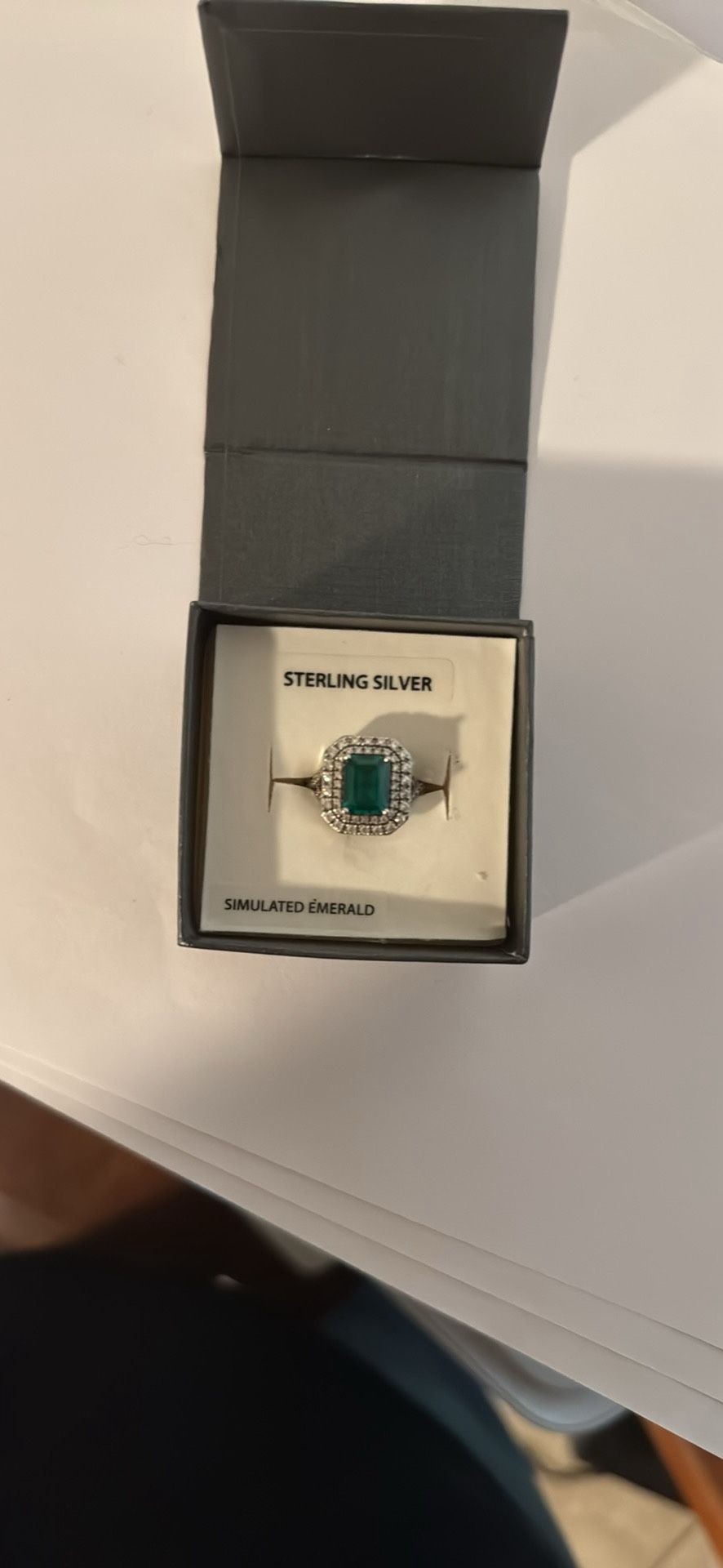 New Sterling Silver Ring Simulated Stones Emerald