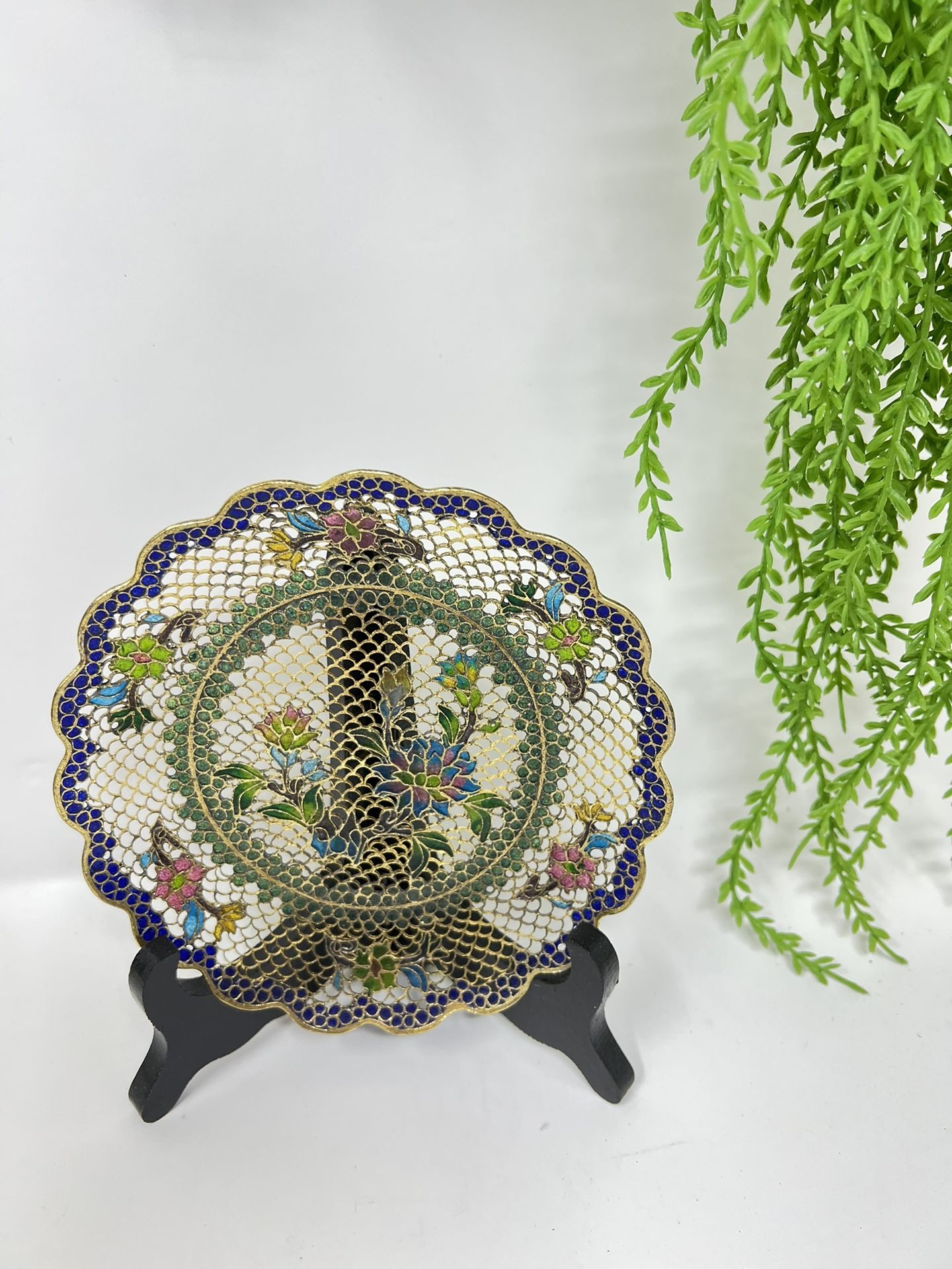 Chinese Plique-à-Jour Cloisonné Floral Bowl – 6” Stained Glass Enamel Dish