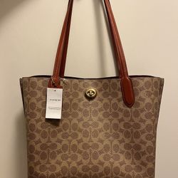 Coach Signature Logo Willow Canvas and Leather Tote Bag NWT