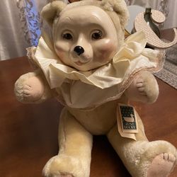 Vintage Earth Bound Bear Just Ducky 1987 Posable Plush Teddy Bear With Painted Porcelain Mask Face 