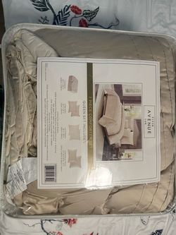 Metallic and beige 9 piece queen sized comforter set - 7 original pieces with 2 bonus pieces