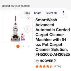 SmartWash Advanced Automatic Corded Carpet Cleaner Machine with 64 oz. Pet Carpet Cleaner Solution, FH52002-AH30925
by

HOOVER
