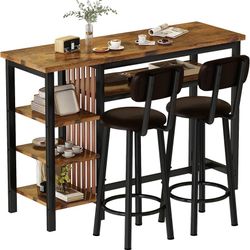 Piece Bar Dining Table Set, Modern Bar Table and Stools for 2, Kitchen Counter Height Dining Table Set with 4 Storage, Breakfast Nook Set Pub Table wi