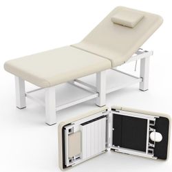 30.5'' Wide × 75'' Long Folding Stationary Massage Table with Backrest and Storage Space for Treatment Table Physical Therapy Table Spa Facial Bed, 6 
